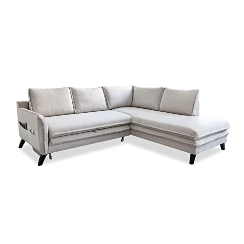 MIUFORM Ecksofa mit Schlaffunktion | Charming Charlie L-Form | Wohnladschaft Couch Schlafcouch Wohnzimmer Gästezimmer | Holzfüße (Beige, Rechts ausgerichtet) von MIUFORM