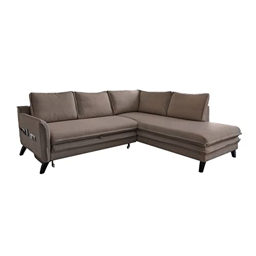 MIUFORM Ecksofa mit Schlaffunktion | Charming Charlie L-Form | Wohnladschaft Couch Schlafcouch Wohnzimmer Gästezimmer | Holzfüße (Taupe, Rechts ausgerichtet) von MIUFORM