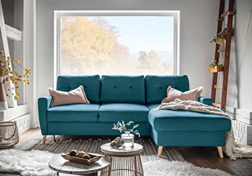 MIUFORM Ecksofa mit Schlaffunktion | Friendly Lars | Wohnladschaft Couch Schlafcouch Wohnzimmer Gästezimmer | Holzfüße (Türkis, Rechts ausgerichtet) von MIUFORM