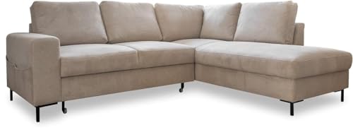 MIUFORM Ecksofa mit Schlaffunktion, Lofty Lilly Wohnlandschaft L-Form, Couch L Form Wohnladschaft mit Schlaffunktion Schlafcouch, Sofa Cord Metallfüße (Beige, Rechts ausgerichtet) von MIUFORM