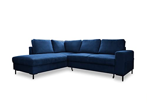 MIUFORM Ecksofa mit Schlaffunktion, Lofty Lilly Wohnlandschaft L-Form, Couch L Form Wohnladschaft mit Schlaffunktion Schlafcouch, Sofa Cord Metallfüße (Navy blau, Links ausgerichtet) von MIUFORM