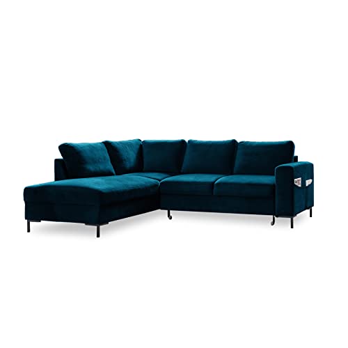 MIUFORM Ecksofa mit Schlaffunktion, Lofty Lilly Wohnlandschaft L-Form, Couch L Form Wohnladschaft mit Schlaffunktion Schlafcouch, Samt-Stoff Metallfüße (Petrolgrün, Links ausgerichtet) von MIUFORM