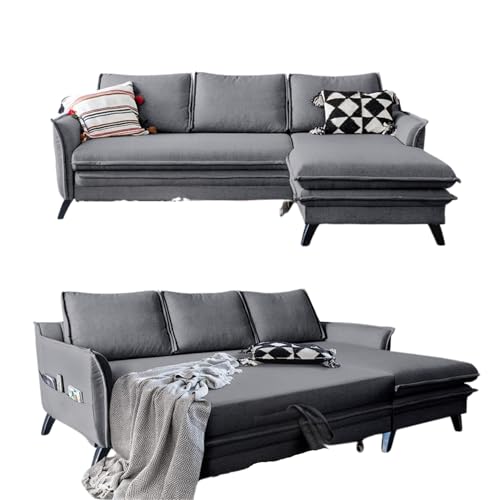 MIUFORM Ecksofa mit Schlaffunktion und Bettkasten | Charming Charlie | Wohnlandschaft Mit Schlaffunktion Couch Schlafcouch Wohnzimmer Gästezimmer | Holzlfüße Boho-Stil (Grau, Rechts ausgerichtet) von MIUFORM