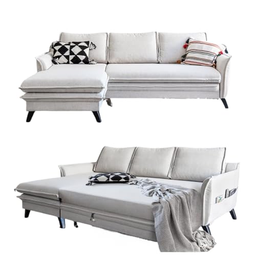 MIUFORM Ecksofa mit Schlaffunktion und Bettkasten | Charming Charlie | Wohnlandschaft Mit Schlaffunktion Couch Schlafcouch Wohnzimmer Gästezimmer | Holzlfüße Boho-Stil (Beige, Links ausgerichtet) von MIUFORM