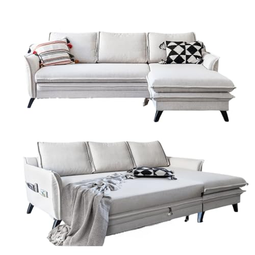 MIUFORM Ecksofa mit Schlaffunktion und Bettkasten | Charming Charlie | Wohnlandschaft Mit Schlaffunktion Couch Schlafcouch Wohnzimmer Gästezimmer | Holzlfüße Boho-Stil (Beige, Rechts ausgerichtet) von MIUFORM