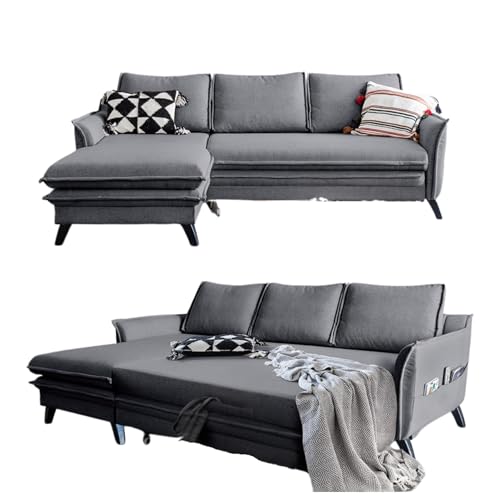 MIUFORM Ecksofa mit Schlaffunktion und Bettkasten | Charming Charlie | Wohnlandschaft Mit Schlaffunktion Couch Schlafcouch Wohnzimmer Gästezimmer | Holzlfüße Boho-Stil (Grau, Links ausgerichtet) von MIUFORM