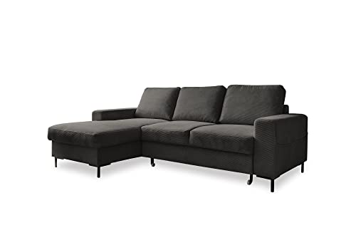 MIUFORM Ecksofa mit Schlaffunktion und Bettkasten | Lofty Lilly | Wohnladschaft Couch Schlafcouch Wohnzimmer Gästezimmer | Cord-Stoff Metallfüße (Grau, Links ausgerichtet) von MIUFORM