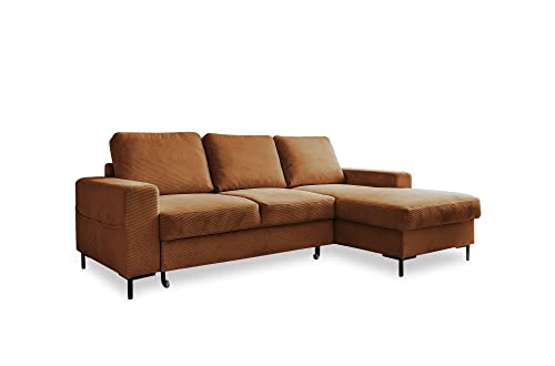 MIUFORM Ecksofa mit Schlaffunktion und Bettkasten | Lofty Lilly | Wohnladschaft Couch Schlafcouch Wohnzimmer Gästezimmer | Cord-Stoff Metallfüße (Ziegelrot, Rechts ausgerichtet) von MIUFORM