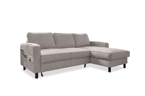 MIUFORM Ecksofa mit Schlaffunktion und Bettkasten | Molly | Wohnladschaft Couch Schlafcouch Wohnzimmer Gästezimmer | Malange-Stoff Holzfüße (Salz Pfeffer, Rechts ausgerichtet) von MIUFORM
