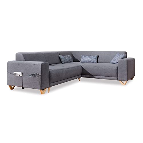 MIUFORM Ecksofa mit Schlaffunktion und Bettkasten Wohnladschaft | Classy Sophie L MAX | Wohnladschaft Couch L Form Schlafcouch (Grau, Rechts ausgerichtet) von MIUFORM