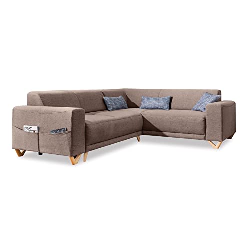 MIUFORM Ecksofa mit Schlaffunktion und Bettkasten Wohnladschaft | Classy Sophie L MAX | Wohnladschaft Couch L Form Schlafcouch (Taupe, Rechts ausgerichtet) von MIUFORM