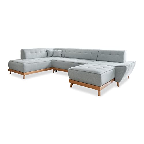 MIUFORM Ecksofa mit Schlaffunktion und Bettkasten Wohnladschaft | Dazzling Daisy U-Form | Wohnladschaft Couch U Form Schlafcouch (Hellgrau, Links ausgerichtet) von MIUFORM
