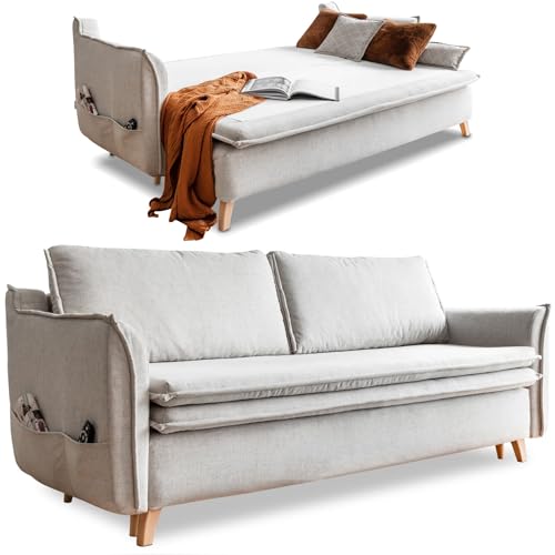 Schlafsofa mit Bettkasten, Schlafsofa Dauerschläfer - Big Sofa mit Schlaffunktion und Bettkasten, Schlafsofa mit Matratze, Sofabett, Schlafcouch mit Bettkasten, Schlafcouch Ausziehbar - Sofa Beige von MIUFORM