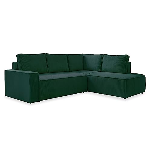 MIUFORM Sofa Cord 247 x 194 x 89 cm, Ecksofa mit Schlaffunktion und Bettkasten - Brave Dave L- Couch L Form Sofa L Form, Wohnlandschaft mit Schlaffunktion, Cord Sofa Flaschengrün, Rechts ausgerichtet von MIUFORM