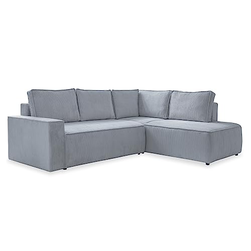 MIUFORM Sofa Cord 247 cm x 194 cm x 89 cm, Ecksofa mit Schlaffunktion und Bettkasten - Brave Dave L- Couch L Form Sofa L Form, Wohnlandschaft mit Schlaffunktion, Cord Sofa Hellgrau Rechts ausgerichtet von MIUFORM