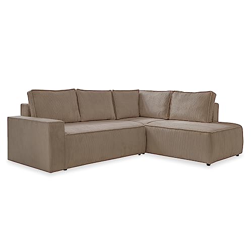 MIUFORM Sofa Cord 247 cm x 194 cm x 89 cm, Ecksofa mit Schlaffunktion und Bettkasten - Brave Dave L- Couch L Form Sofa L Form, Wohnlandschaft mit Schlaffunktion, Cord Sofa (Taupe, Rechts ausgerichtet) von MIUFORM