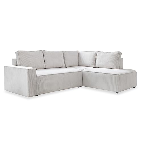 MIUFORM Sofa Cord 247 cm x 194 cm x 89 cm, Ecksofa mit Schlaffunktion und Bettkasten - Brave Dave L- Couch L Form Sofa L Form, Wohnlandschaft mit Schlaffunktion, Cord Sofa Beige, Rechts ausgerichtet von MIUFORM