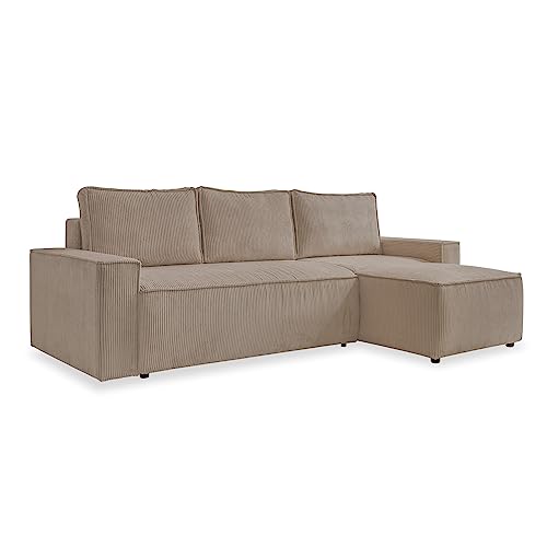 MIUFORM Sofa Cord 250 cm x 156 cm x 89 cm, Ecksofa mit Schlaffunktion und Bettkasten - Brave Dave- Couch L Form Sofa L Form, Wohnlandschaft mit Schlaffunktion, Cord Sofa (Taupe) von MIUFORM