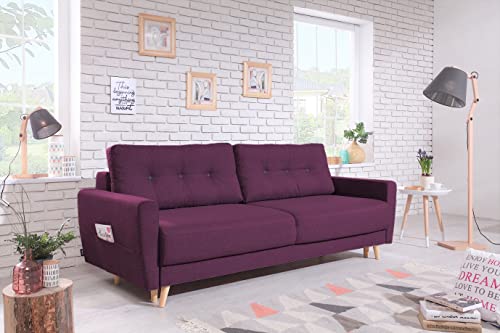 MIUFORM Sofa mit Schlaffunktion Bettkasten | Friendly Lars | Schlafsofa mit Bettkasten und Armlehnen | Sofa Bett | Wohnzimmer Schlafzimmer Gästebett (Pflaume) von MIUFORM