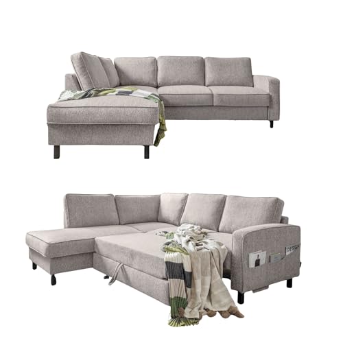 MIUFORM Molly L | limitierter Polsterstoff | 6 Sitzer Ecksofa | L-form links | 233 x 198 x 88cm Couch | Klappsofa mit Schlaffunktion | Schlafsofa klappbar (Salz&Pfeffer) von MIUFORM