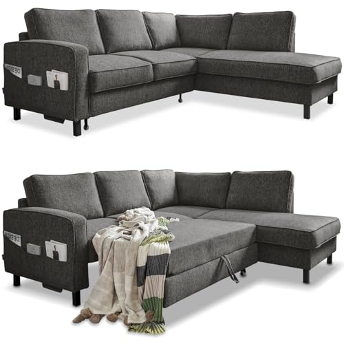 MIUFORM Wohnlandschaft L Form mit Schlaffunktion, L Sofa mit Schlaffunktion - Couch Grau, Big Sofa L Form mit Schlaffunktion, L Couch mit Schlaffunktion, Sofa Ecksofa mit Schlaffunktion und Bettkasten von MIUFORM