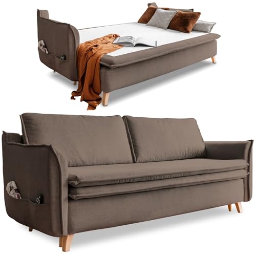 Schlafsofa mit Bettkasten, Schlafsofa Dauerschläfer - Big Sofa mit Schlaffunktion und Bettkasten, Schlafsofa mit Matratze, Sofabett, Schlafcouch mit Bettkasten, Schlafcouch Ausziehbar - Sofa Taupe von MIUFORM