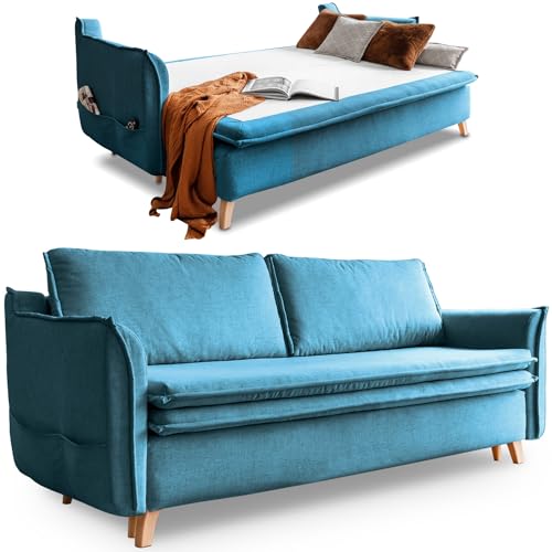 Schlafsofa mit Bettkasten, Schlafsofa Dauerschläfer - Big Sofa mit Schlaffunktion und Bettkasten, Schlafsofa mit Matratze, Sofabett, Schlafcouch mit Bettkasten, Schlafcouch Ausziehbar - Sofa Türkis von MIUFORM