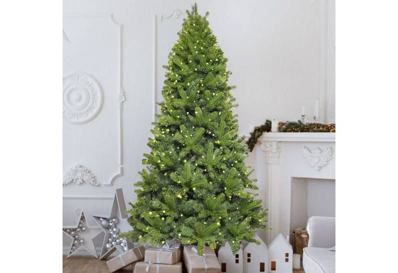 MIUI Künstlicher Weihnachtsbaum Tannenbaum Christbaum mit Holzständer PE PVC 210cm, Nordmanntanne, Beleuchtung mit 8 Modi,1400 dichte Zweige aus PVC + PE von MIUI