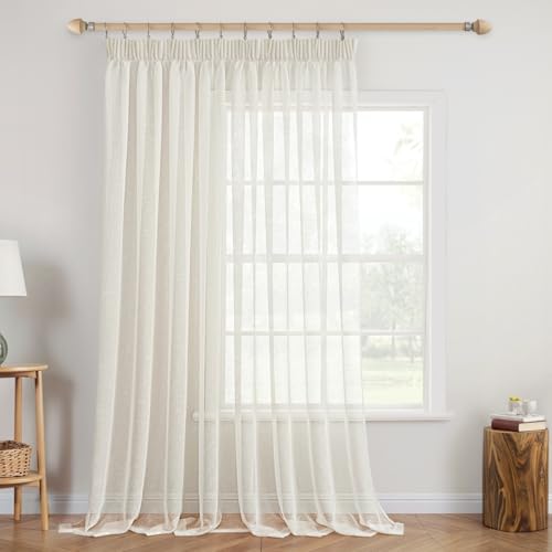 MIULEE 1er Set Voile Vorhang Sheer Vorhang mit kräuselband Transparente Leinenoptik Gardinen Wohnzimmer Modern Fensterschal Schlafzimmer 300x225cm (B x H) Elfenbeinweiß von MIULEE