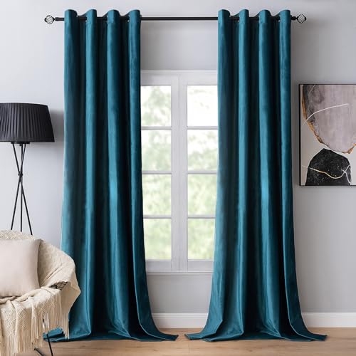 MIULEE Blau Samtvorhang mit Ösen 140x215, Wunderschön Weich Vorhänge Samt für Deko Schlafzimmer Wohnzimmer, 2 Stück Samt Gardinen Blickdicht Jedes 215 cm Hoch, Dicker Velvet Samt Thermovorhang Winter von MIULEE