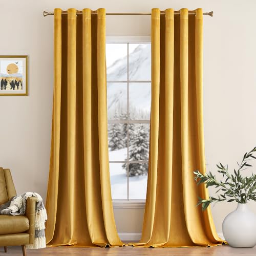 MIULEE Senfgelb Samtvorhang Ösen 2er Set 140X290, Blickdichte Vorhänge Samt für Schlafzimmer Wohnzimmer, Wunderschön Weich Vorhang Verdunkelung Velvet Curtains, Verdunkelnd Samt Gardinen Blickdicht von MIULEE