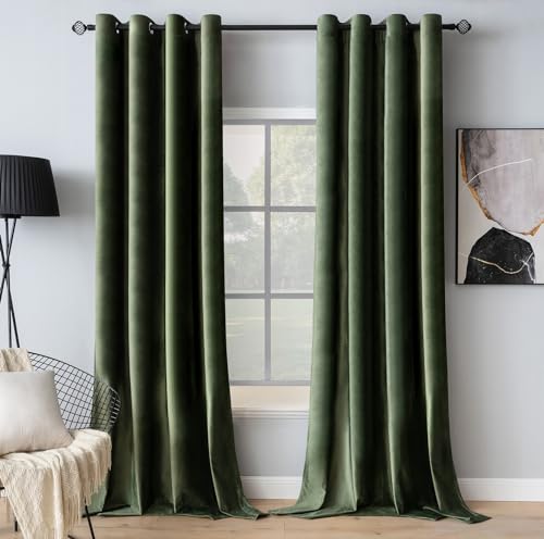 MIULEE Grün Samtvorhang mit Ösen, Wunderschön Weich Vorhänge Samt für Deko Schlafzimmer Wohnzimmer, 2 Stück Samt Gardinen Blickdicht Jedes 300 cm Hoch, Dicker Velvet Thermovorhang Winter von MIULEE