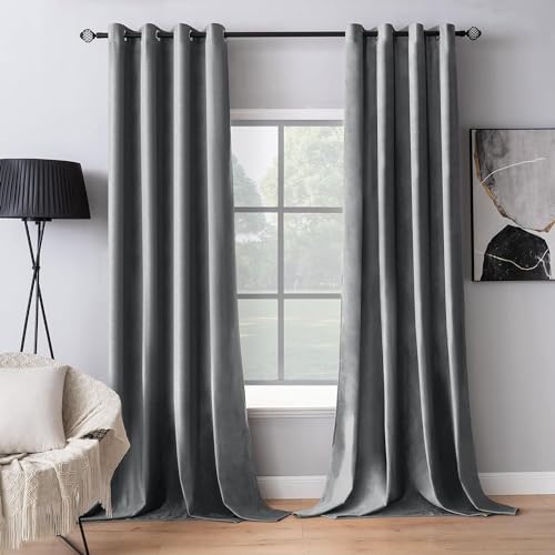 MIULEE Grau Samtvorhang Ösen 2er Set 140X245, Blickdichte Vorhänge Samt für Deko Schlafzimmer Wohnzimmer, Wunderschön Weich Vorhang Verdunkelung Velvet Curtains, Verdunkelnd Samt Gardinen Blickdicht von MIULEE