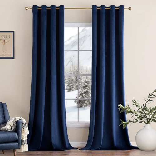 MIULEE Marineblau Samtvorhang mit Ösen, Wunderschön Weich Vorhänge Samt für Deko Schlafzimmer Wohnzimmer, 2 Stück Samt Gardinen Blickdicht Jedes 245 cm Hoch, Dicker Velvet Samt Thermovorhang Winter von MIULEE