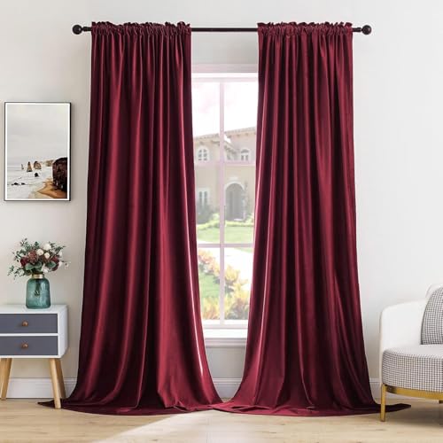 MIULEE 2 Stücke Samtvorhänge Blickdicht Verdunklungsvorhang Stangedurchzug Vorhang Gardinen Samtige Verdunkelungsgardinen Schiebevorhänge für Schlafzimmer Wohnzimmer 140 x 225 cm(B x H) Weinrot von MIULEE
