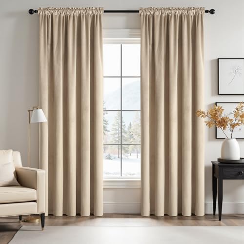 MIULEE 2 Stücke Samtvorhänge Blickdicht Verdunklungsvorhang Stangedurchzug Vorhang Gardinen Samtige Verdunkelungsgardinen Schiebevorhänge für Schlafzimmer Wohnzimmer 140 x 245 cm(B x H) Beige von MIULEE