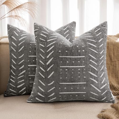 MIULEE 2er Kissenbezug 40x40 Hellgrau Chenille Boho Kissenbezüge Kissenhülle Sofakissen dekokissen zierkissen Elegantes Design für Couch Sofa Wohnzimmer von MIULEE
