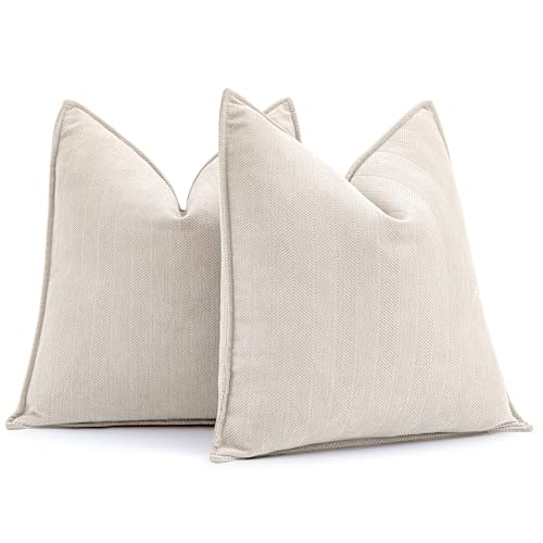 MIULEE 2er Kissenbezug 45x45 Creme Chenille Kissenbezüge Kissenhülle Sofakissen dekokissen zierkissen Elegantes Design für Couch Sofa Wohnzimmer von MIULEE