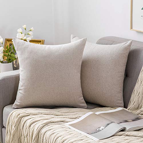 MIULEE Kissenbezüge Leinenoptik Kissenhülle Sofakissen Dekokissen Zierkissen Bequem Bezug Couchkissen ohne Füllung für Sofa Wohnzimmer mit Verstecktem Reißverschluss 2er Set 45x45 cm Grau Weiß von MIULEE