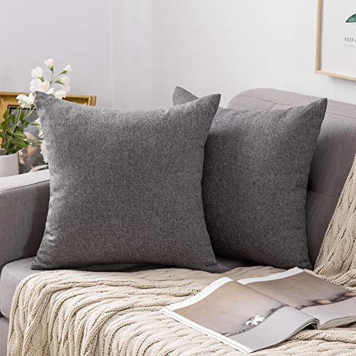 MIULEE 2er Set Kissenbezüge Kissenhülle Leinen-Optik Kissenbezug Dekokissen Dekorativ Weich Sofakissen Couchkissen für Sofa Schlafzimmer mit Verstecktem Reißverschluss 60x60 cm Dunkelgrau von MIULEE