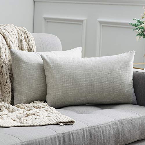 MIULEE Kissenbezüge Kissenhülle Dekokissen Leinen-Optik Dekorative Kissenbezug Sofakissen Couchkissen Deko Kreuz mit Verstecktem Reißverschluss für Sofa Schlafzimmer 2er Set 30x50 cm Weiß und Grau von MIULEE