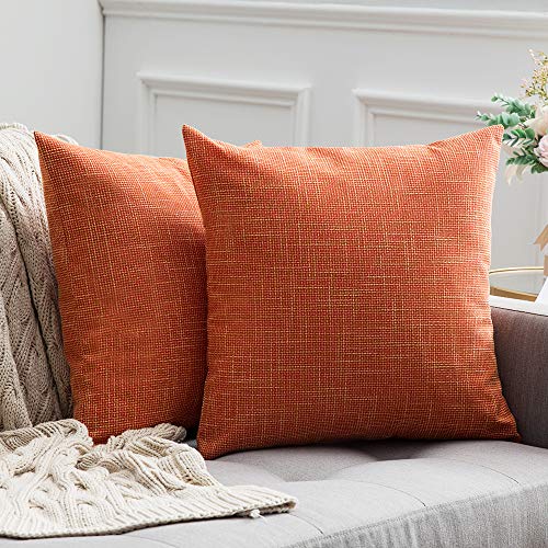 MIULEE Kissenbezüge Kissenhülle Dekokissen Leinen-Optik Dekorative Kissenbezug Sofakissen Couchkissen Deko Kreuz mit Verstecktem Reißverschluss für Sofa Schlafzimmer 2er Set 45x45 cm Orange von MIULEE