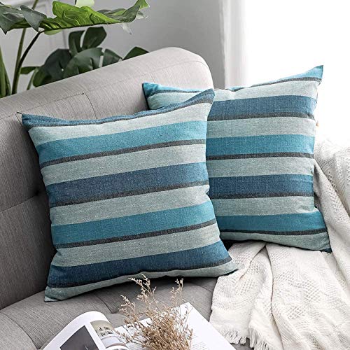 MIULEE Streifen Kissenbezüge Kissenhülle Leinenoptik Sofakissen Dekorative Kissenbezug Dekokissen Deko Couchkissen Bezug für Sofa Büro Couch Schlafzimmer Wohnzimmer 2er Set 45x45 cm Blau von MIULEE