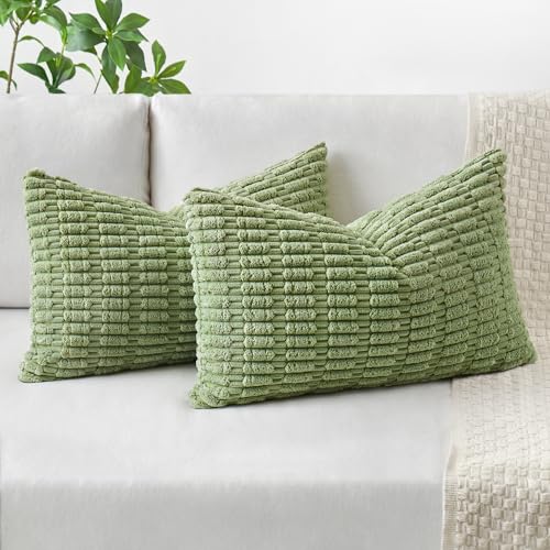 MIULEE 2er Set 30x50 cm Kordsamt Kissenbezüge Moderne Kissenhüllen Dekorative Sofakissen Dekokissen Weicher Zierkissenbezug für Wohnzimmer Sofa Schlafzimmer Boho Dekor Grün von MIULEE