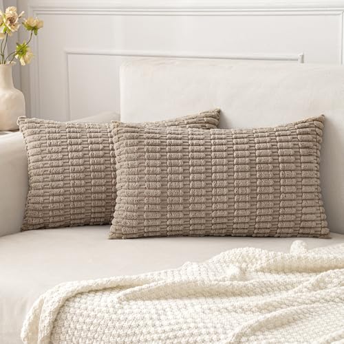 MIULEE 2er Set 30x50 cm Kordsamt Kissenbezüge Moderne Kissenhüllen Dekorative Sofakissen Dekokissen Weicher Zierkissenbezug für Wohnzimmer Sofa Schlafzimmer Boho Dekor Hellbraun von MIULEE