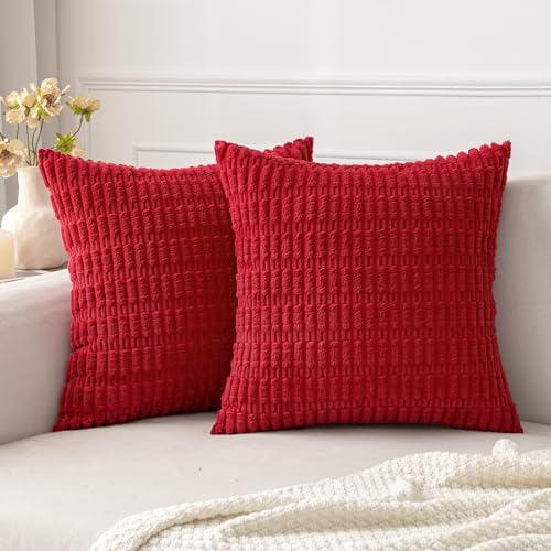 MIULEE 2er Set 45x45 cm Kordsamt Kissenbezüge Moderne Kissenhüllen Dekorative Sofakissen Dekokissen Weicher Zierkissenbezug für Wohnzimmer Sofa Schlafzimmer Boho Dekor Rot von MIULEE