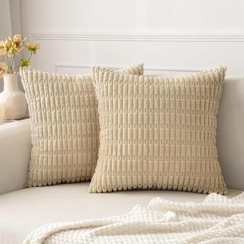 MIULEE 2er Set 40x40 cm Kordsamt Kissenbezüge Moderne Kissenhüllen Dekorative Sofakissen Dekokissen Weicher Zierkissenbezug für Wohnzimmer Sofa Schlafzimmer Boho Dekor Tan von MIULEE