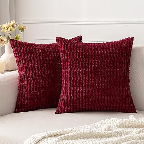 MIULEE 2er Set 45x45 cm Kordsamt Kissenbezüge Moderne Kissenhüllen Dekorative Sofakissen Dekokissen Weicher Zierkissenbezug für Wohnzimmer Sofa Schlafzimmer Boho Dekor WeinRot von MIULEE