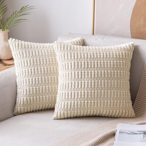 MIULEE 2er Set 45x45 cm Kordsamt Kissenbezüge Moderne Kissenhüllen Dekorative Sofakissen Dekokissen Weicher Zierkissenbezug für Wohnzimmer Sofa Schlafzimmer Boho Dekor Beige von MIULEE
