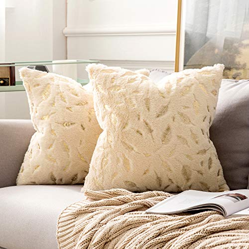 MIULEE 2er Set Kissenbezug Kuschelkissen Feder Dekokissen Flauschig Kissenbezüge Zierkissen Boho Sofakissen Deko Couchkissen Bezug Kissenhüllen für Sofa Wohnzimmer 40x40cm Gold-Champagner von MIULEE